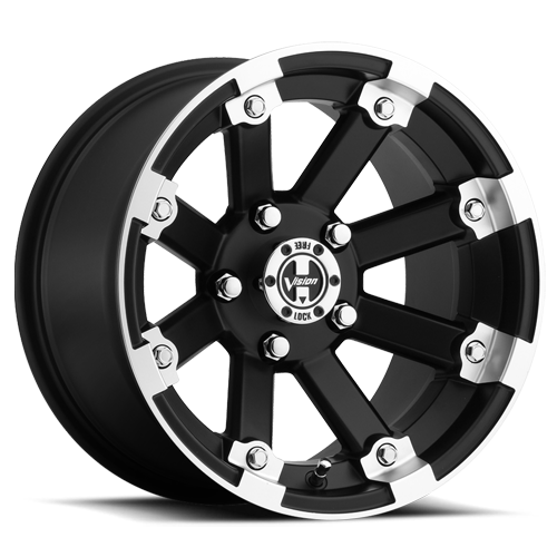14x8 Vision 393 Lockout Black Machined Lip 4x101.6 4x4 ET-10.2 Wheel Rim