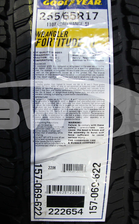 255/65R17 Goodyear Wrangler Fortitude HT 110T BW SL 255 65 17 2556517