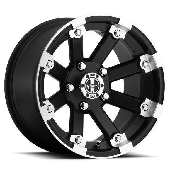 14x8 Vision 393 Lockout Matte Black Machined Lip 4x136 ET-10.2 Wheel Rim