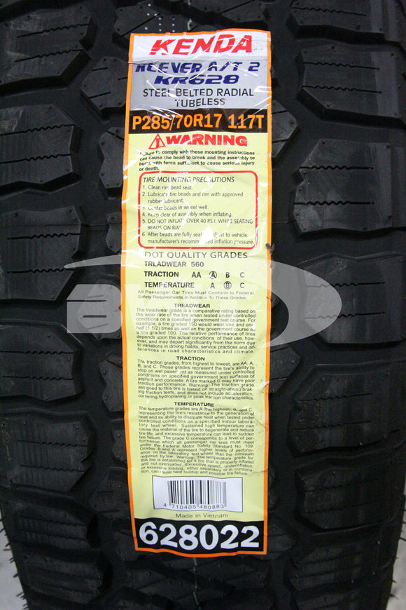 285/70R17 Kenda Klever AT2 KR628 117T BSW SL 285 70 17 2857017