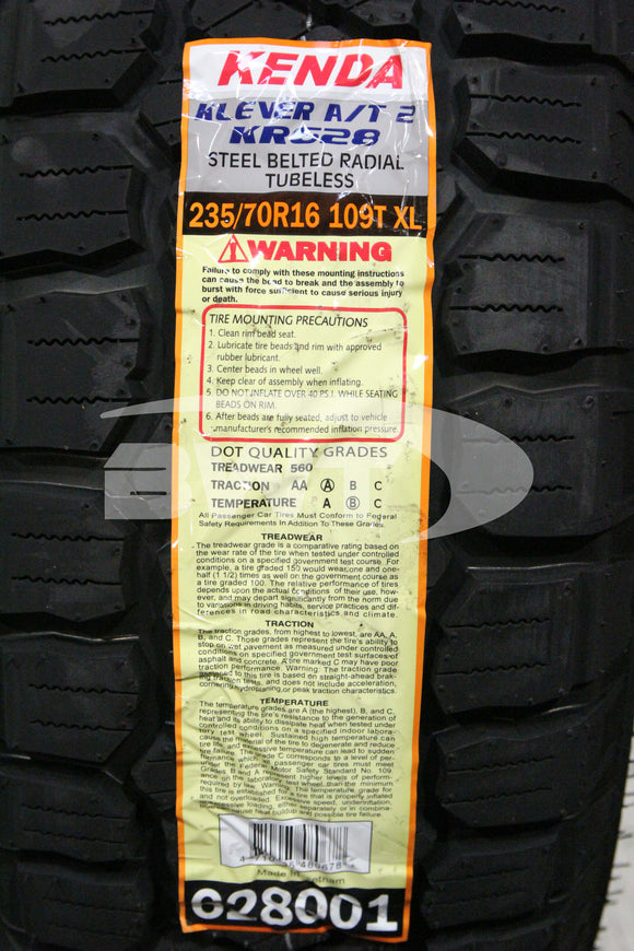 235/70R16 Kenda Klever AT2 KR628 108T RBL XL 235 70 16 2357016