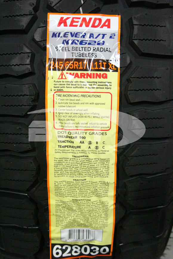 245/65R17 Kenda Klever AT2 KR628 111T RBL XL 245 65 17 2456517