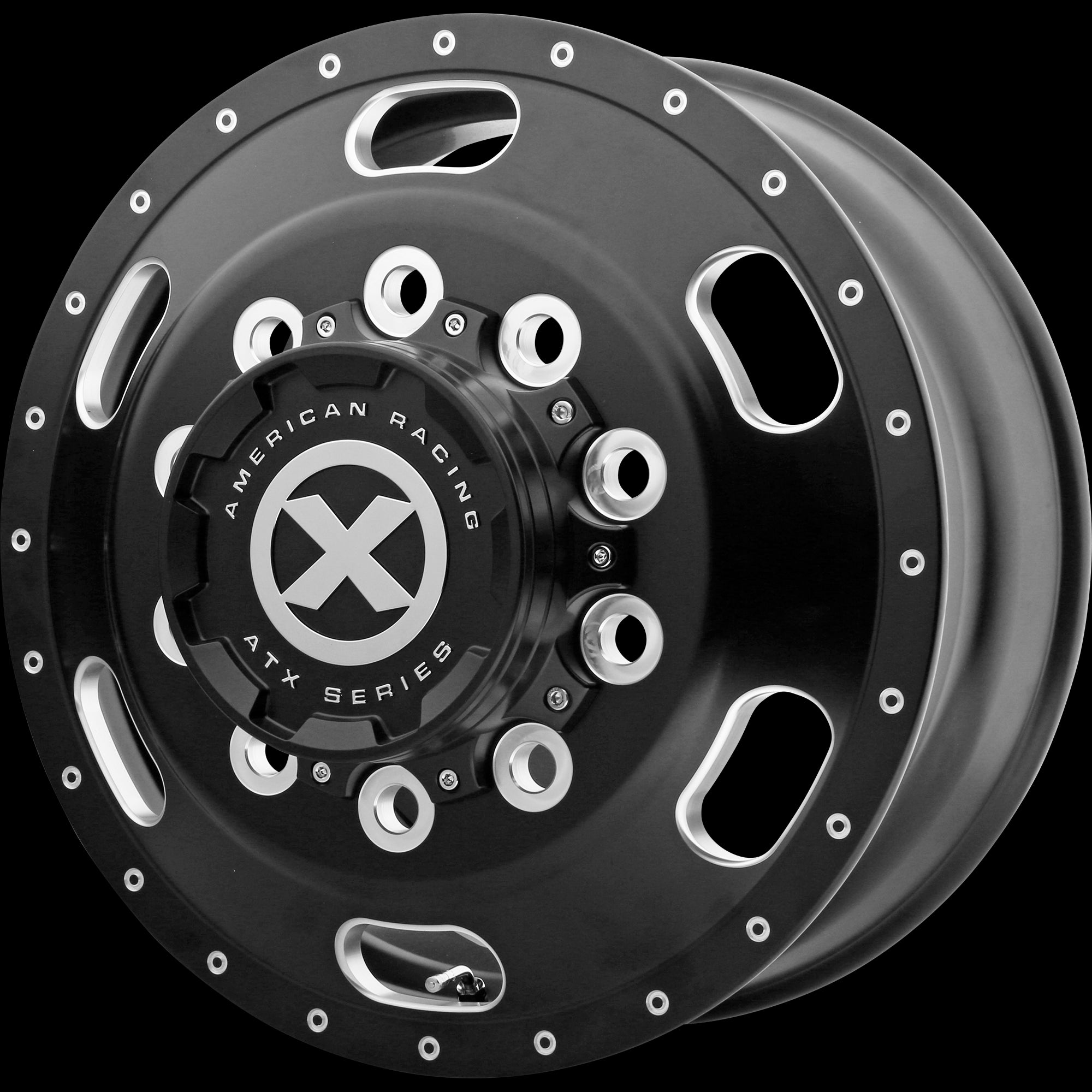 22.5X8.25 American Racing ATX AO402 INDY S-BLK MILL 10X285.75 ET145 wheel