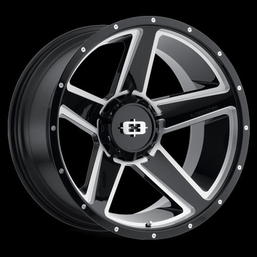 22x11.5 Vision 390 Empire Gloss Black Milled Spoke 8x180 ET-44 CB124.2