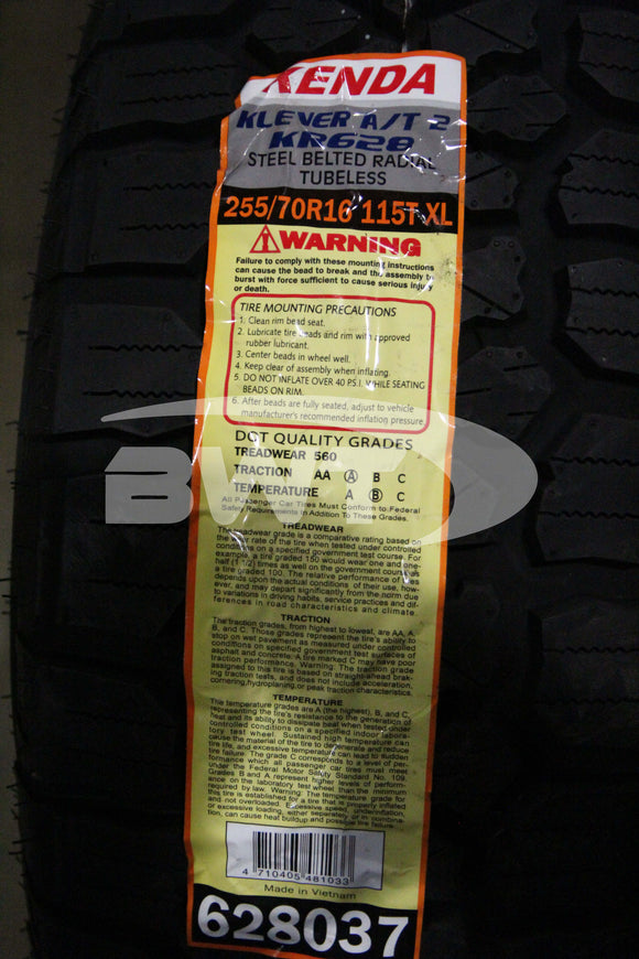 255/70R16 Kenda Klever AT2 KR628 115T RBL XL 255 70 16 2557016