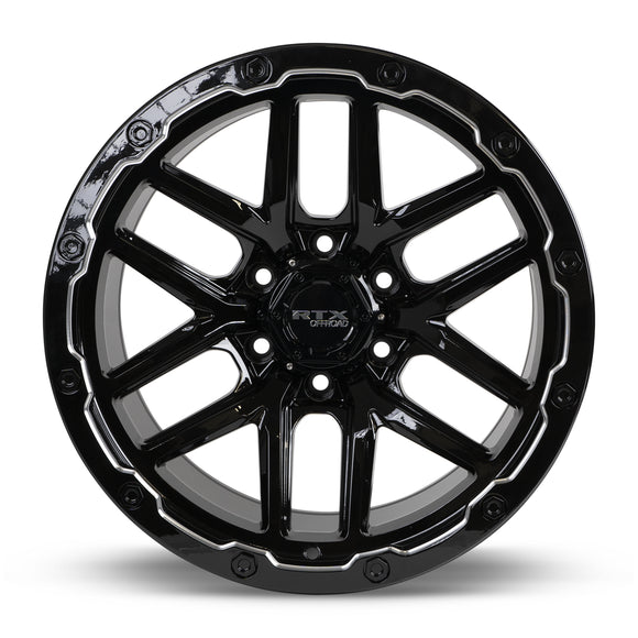 18x9.5 RTX Volcano Gloss Black Milled Edge 6x139.7 ET-10 wheel/rim