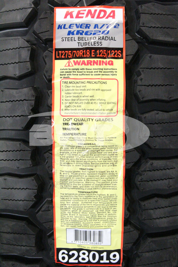 275/70R18 Kenda Klever AT2 KR628 125/122S RBL E 275 70 18 2757018