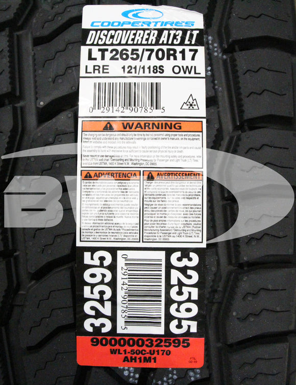 Cooper Discoverer AT3 LT Tire(s) 265/70R17 121S LRE OWL 265/70-17 2657017
