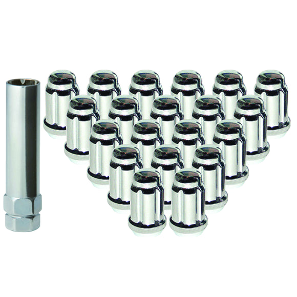12X1.5 Bulge Acorn Spline Lug Nuts 1.38" 20 Piece Install Kit Chrome