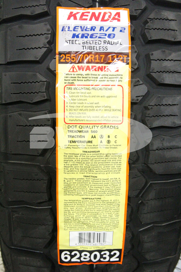 255/70R17 Kenda Klever AT2 KR628 112T RBL SL 255 70 17 2557017