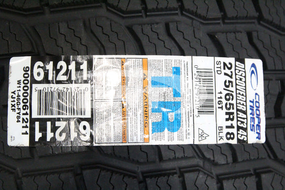 275/65R18 Cooper Discoverer AT3 4S 116T BSW SL 275 65 18 2756518