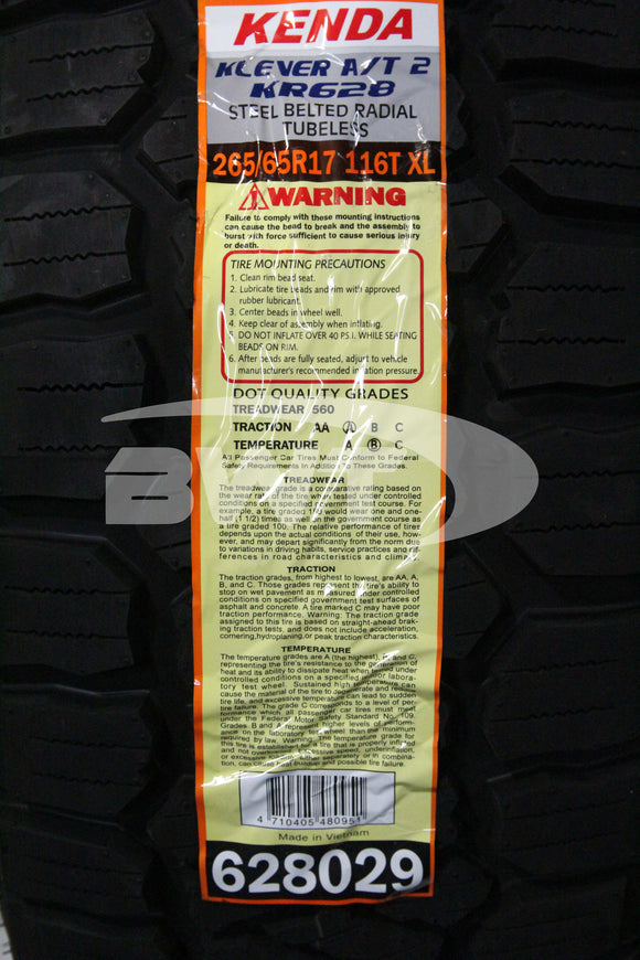 265/65R17 Kenda Klever AT2 KR628 116T RBL XL 265 65 17 2656517