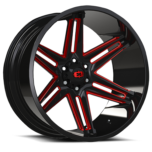 22x12 Vision 363 Razor Gloss Black Milled Spoke with Red Tint 6x135 ET-51 CB87.1