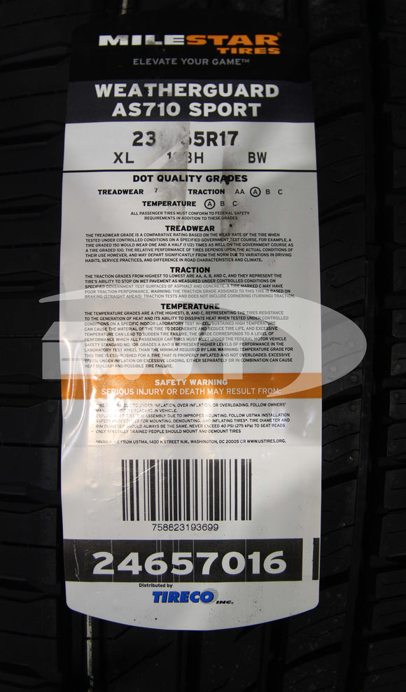 235/65R17 Milestar Weatherguard AS710 Sport 108H BSW XL 235 65 17 2356517
