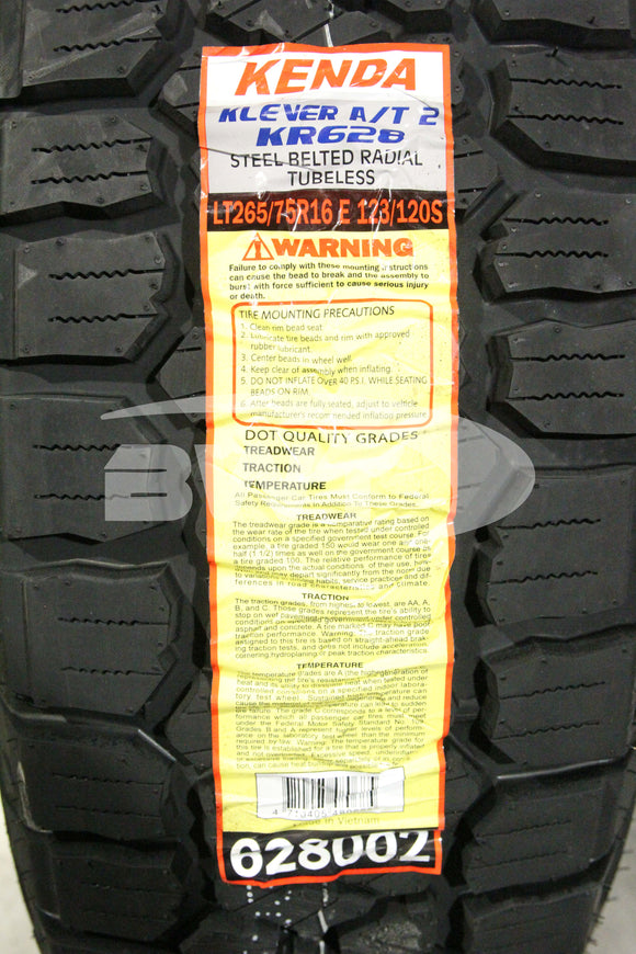265/75R16 Kenda Klever AT2 KR628 123/120S RBL E 265 75 16 2657516