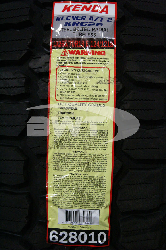 265/70R18 Kenda Klever AT2 KR628 124/121S RBL E 265 70 18 2657018