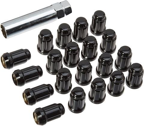 1/2" Bulge Acorn Spline Lug Nuts 1.38" 20 Piece Install Kit Black
