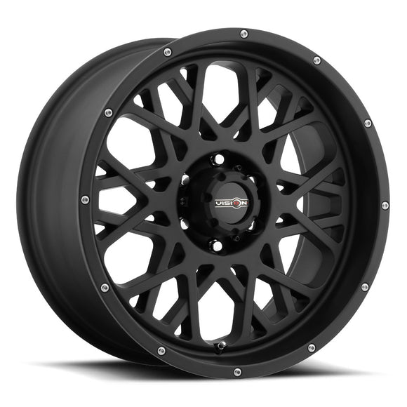 22x10 Vision 412 Rocker Satin Black Wheel 6x135 ET-19 CB87.1