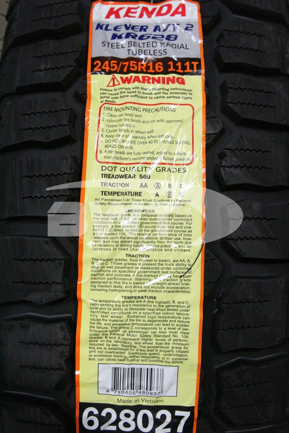 245/75R16 Kenda Klever AT2 KR628 111T RBL XL 245 75 16 2457516