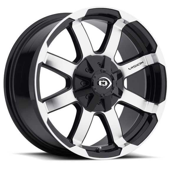 16x8 Vision 413 Valor Black Machined Face 6x139.7 6x5.5 ET0 Wheel Rim