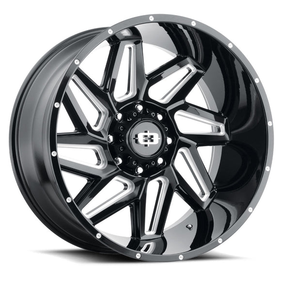 22x12 Vision 361 Spyder Gloss Black Milled Spoke Wheel 8x170 ET-51 CB125.2
