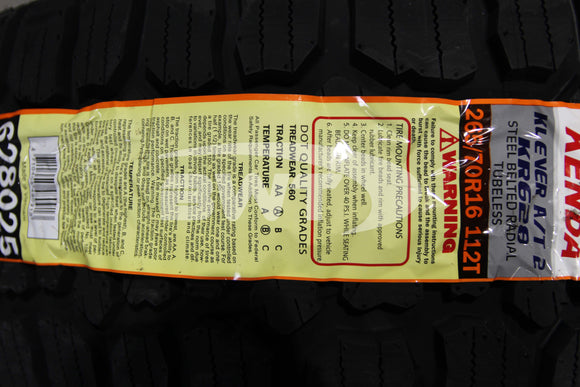 265/70R16 Kenda Klever AT2 KR628 112T RBL SL 265 70 16 2657016
