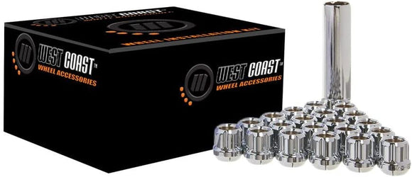 1/2" Open Bulge Acorn Spline Lug Nuts 0.85" 20 Piece Install Kit Chrome
