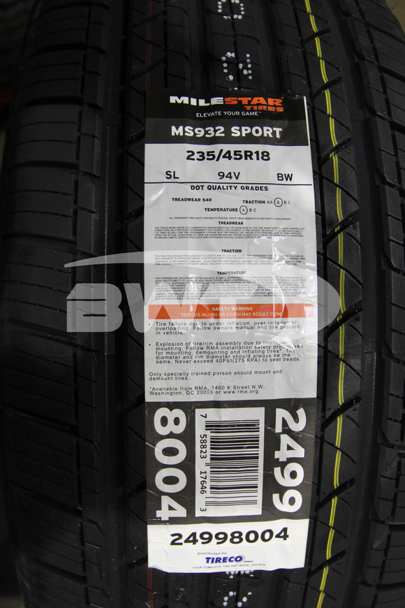 235/45R18 Milestar MS932 Sport 94V BSW SL 235 45 18 2354518