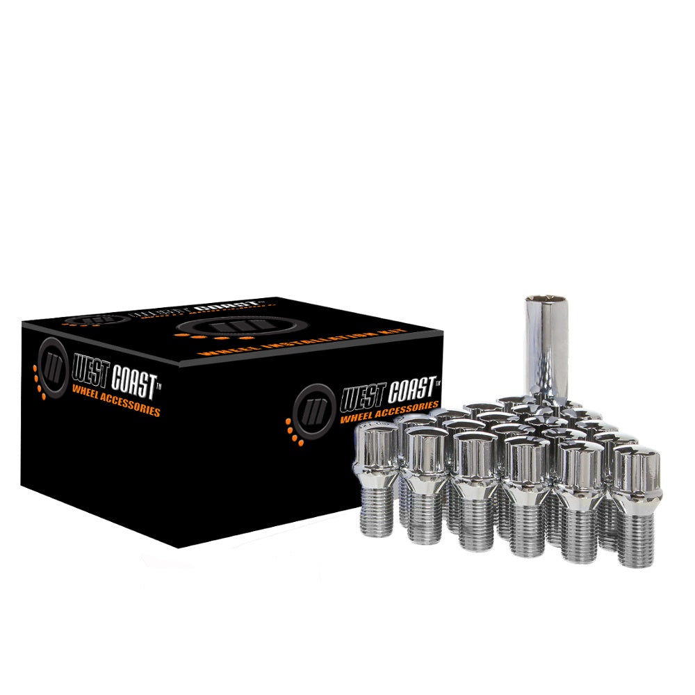 14X1.25 Conical Spline Lug Bolt 22Mm 20 Piece Install Kit Chrome