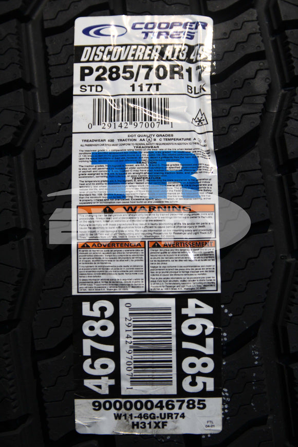 Cooper Discoverer AT3 4S Tire(s)285/70R17 117T SL BSW 2857017