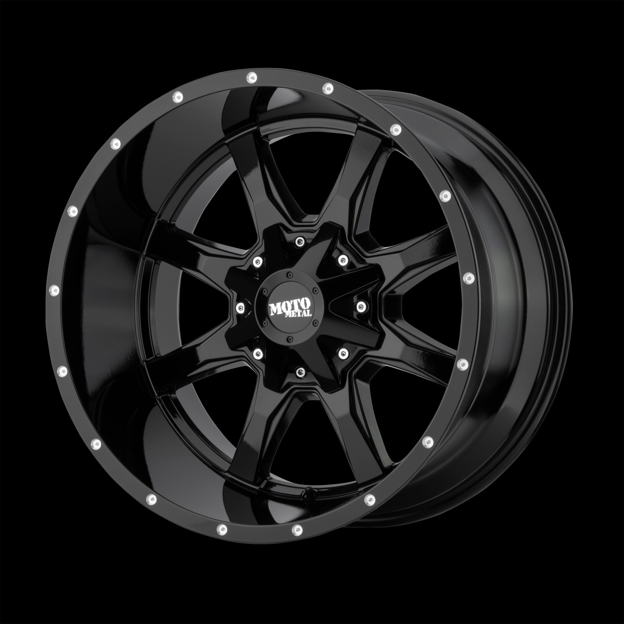 17X8 Moto Metal MO970 Gloss Black with Milled Lip 8x180 ET0 wheel/rim