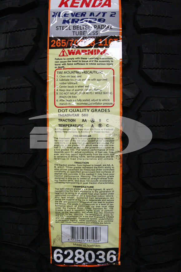 265/70R18 Kenda Klever AT2 KR628 116T RBL SL 265 70 18 2657018