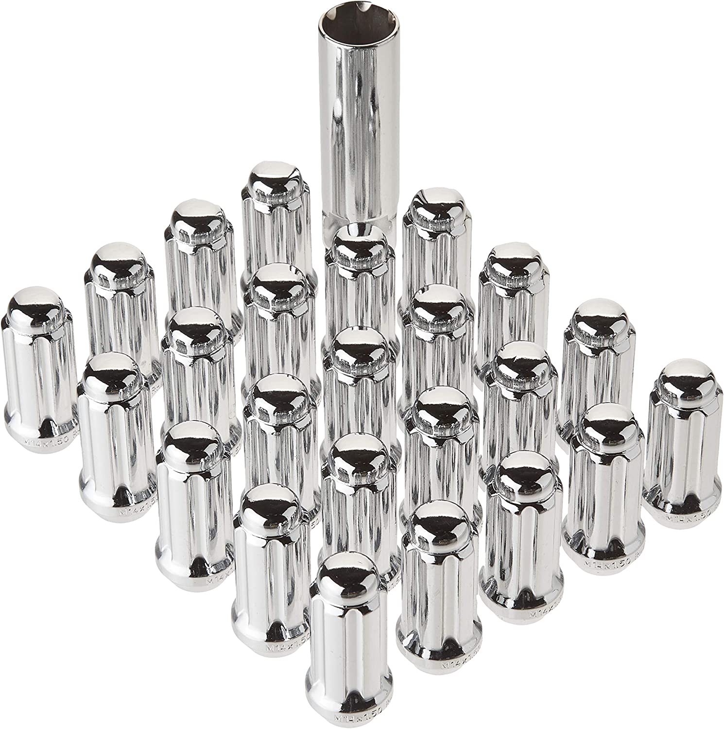 14X1.5 Bulge Acorn Spline Lug Nuts 1.9" 24 Piece Install Kit Chrome