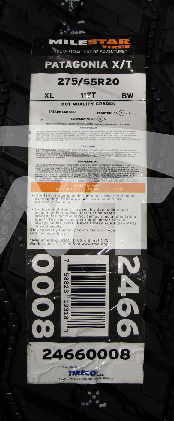 275/55R20 Milestar Patagonia XT 117T BSW XL 275 55 20 2755520