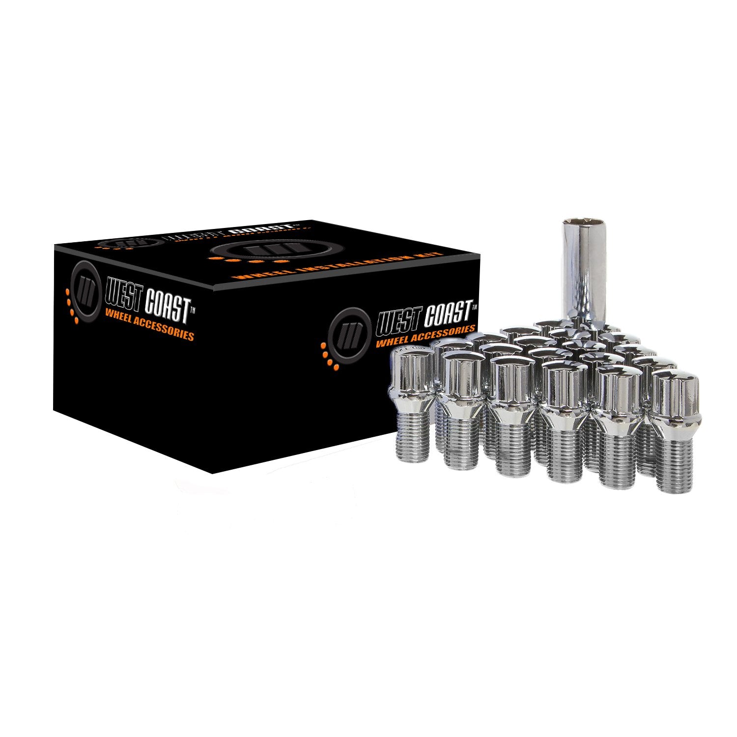 12X1.5 Conical Spline Lug Bolt 27Mm 20 Piece Install Kit Chrome